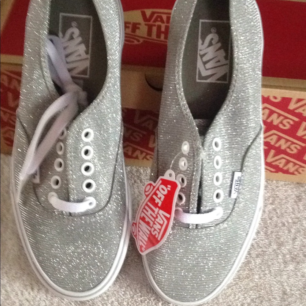 Vans Women's Authentic Shimmer Silver Shoes NIB